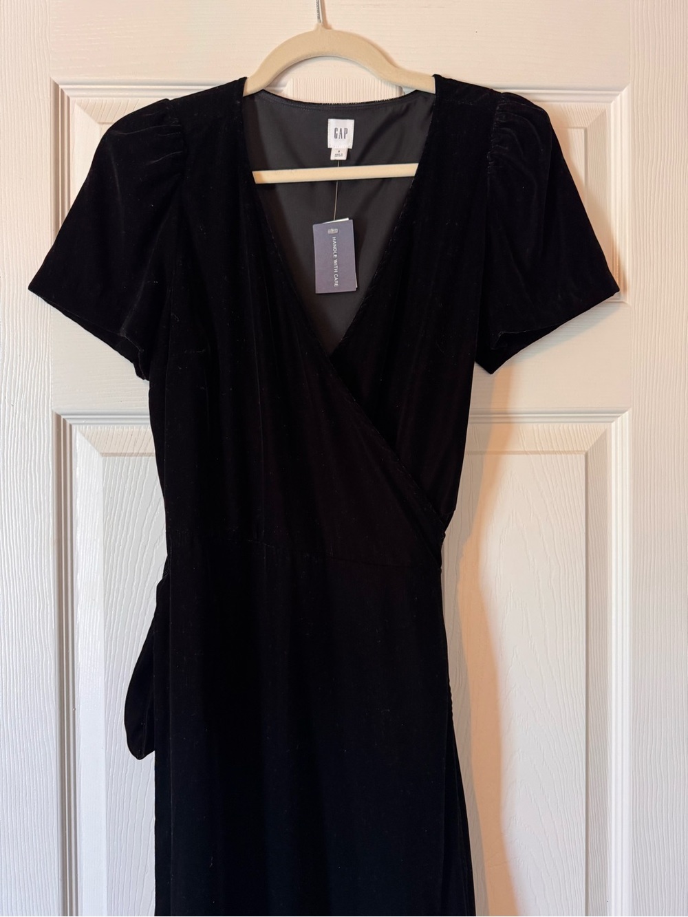 GAP Black Velvet Midi Wrap Dress